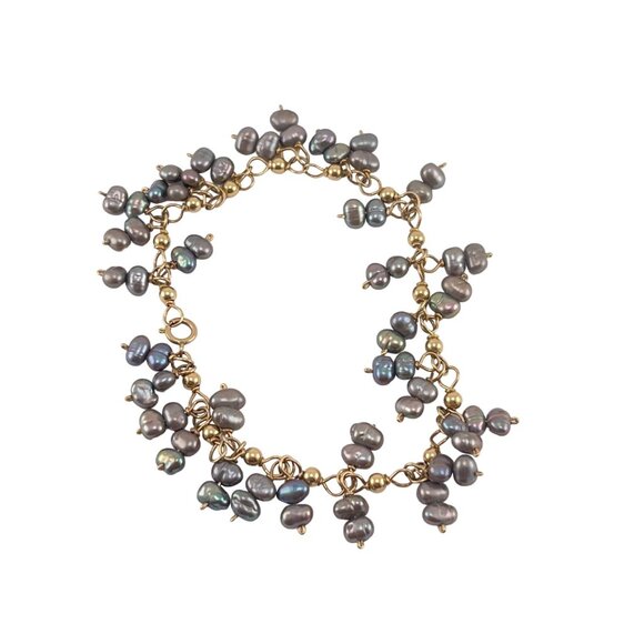 Gold Filled Chain Bracelet With Gray Freshwater Pearls Spring Clasp - Picture 3 of 6